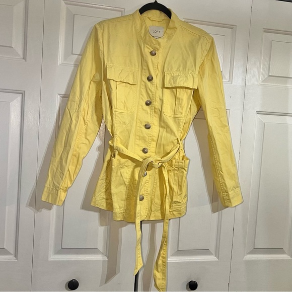 Loft Button Yellow Women's Utility Jacket Trench Coat Size Large Cotton Flaw - Picture 5 of 10